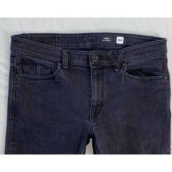 Volcom Vorta Slim Straight Stretch Denim Skate Jeans. Washed Black, Men's 34X32 - Picture 6 of 9